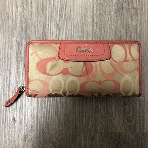 Coach Classic Logo Wallet Blush Pink Monogram Canvas Patent Leather Zip-Around